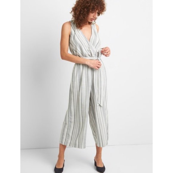 Gap Wrap Striped Sleeveless Jumpsuit - Picture 1 of 9
